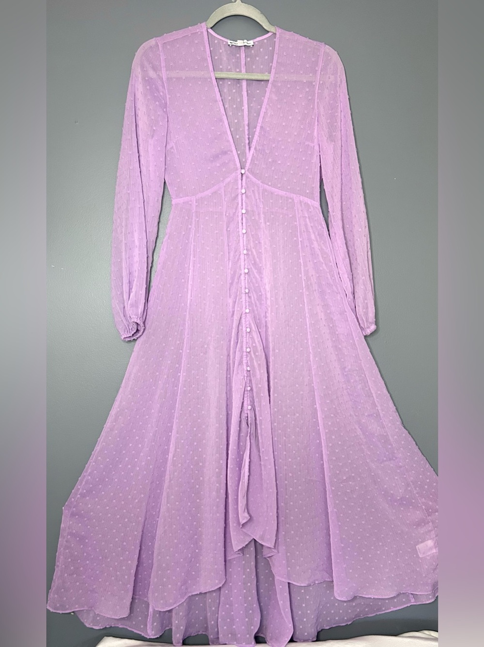 Express X Rocky Barnes Dress XS Purple Sheer Chiffon Maxi Flowy Fairy Gypsy - Picture 12 of 15